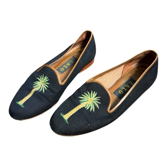 Zalo Black Palm Tree Slip On Almond Toe Embroidered Size 6.5 - Picture 10 of 12